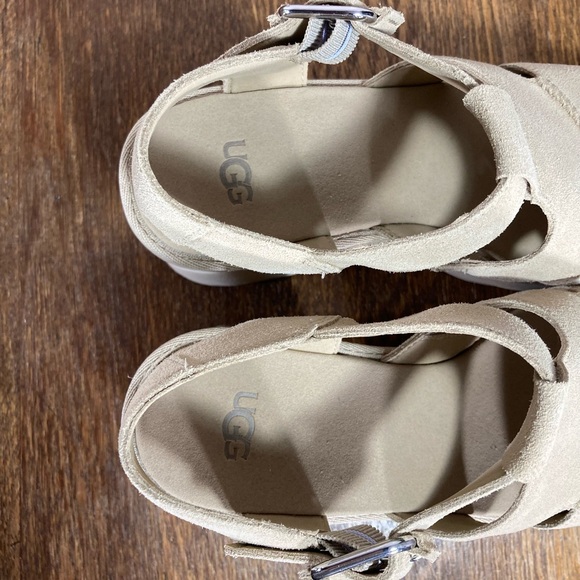 New UGG New Heights Platform T-Strap Sandal in Mustard Seed Women’s Size 9 - Picture 6 of 11